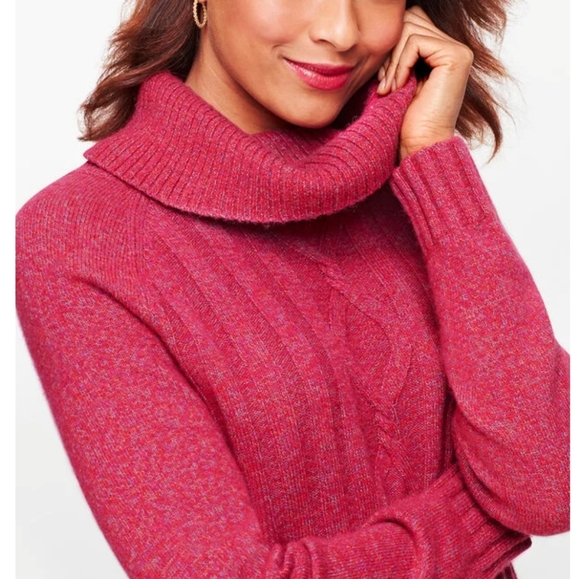 Talbots Women's Merino Wool Cowl Neck Sweater Pink Cable Knit Size 2XP. - Picture 4 of 16